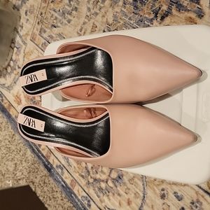 Zara Pale Pink Mule Heels